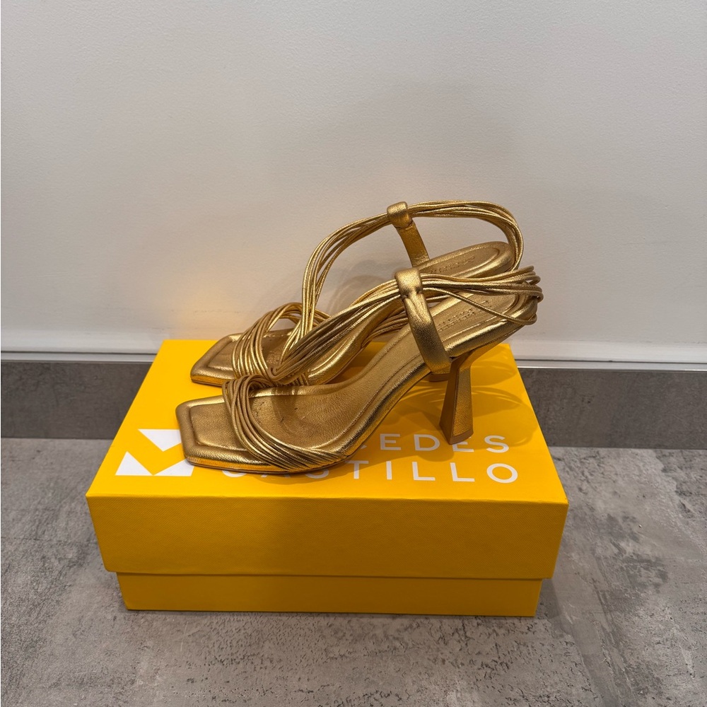 Mercedes Castillo Metallic Gold Strappy Heels